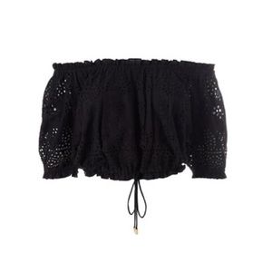 Melissa Odabash Francesca Eyelet off the shoulder crop top in Black, S EUC